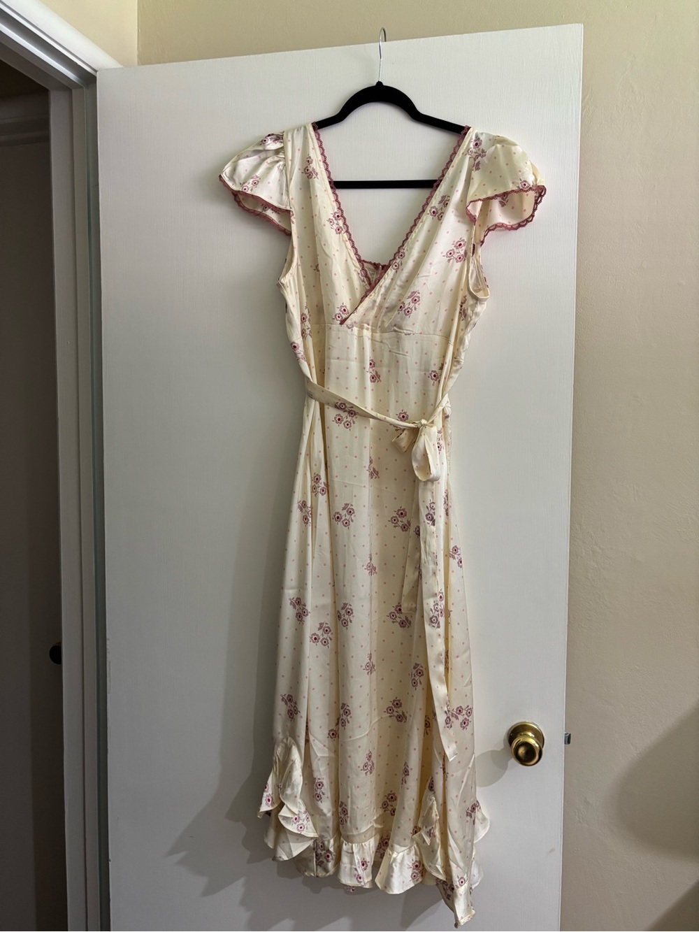 Free People Cream Midi Dress with Dusty Rose Lace Trim - Picture 3 of 5